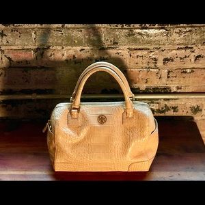 Tory Burch Robinson Satchel Tan Crocodile Texture